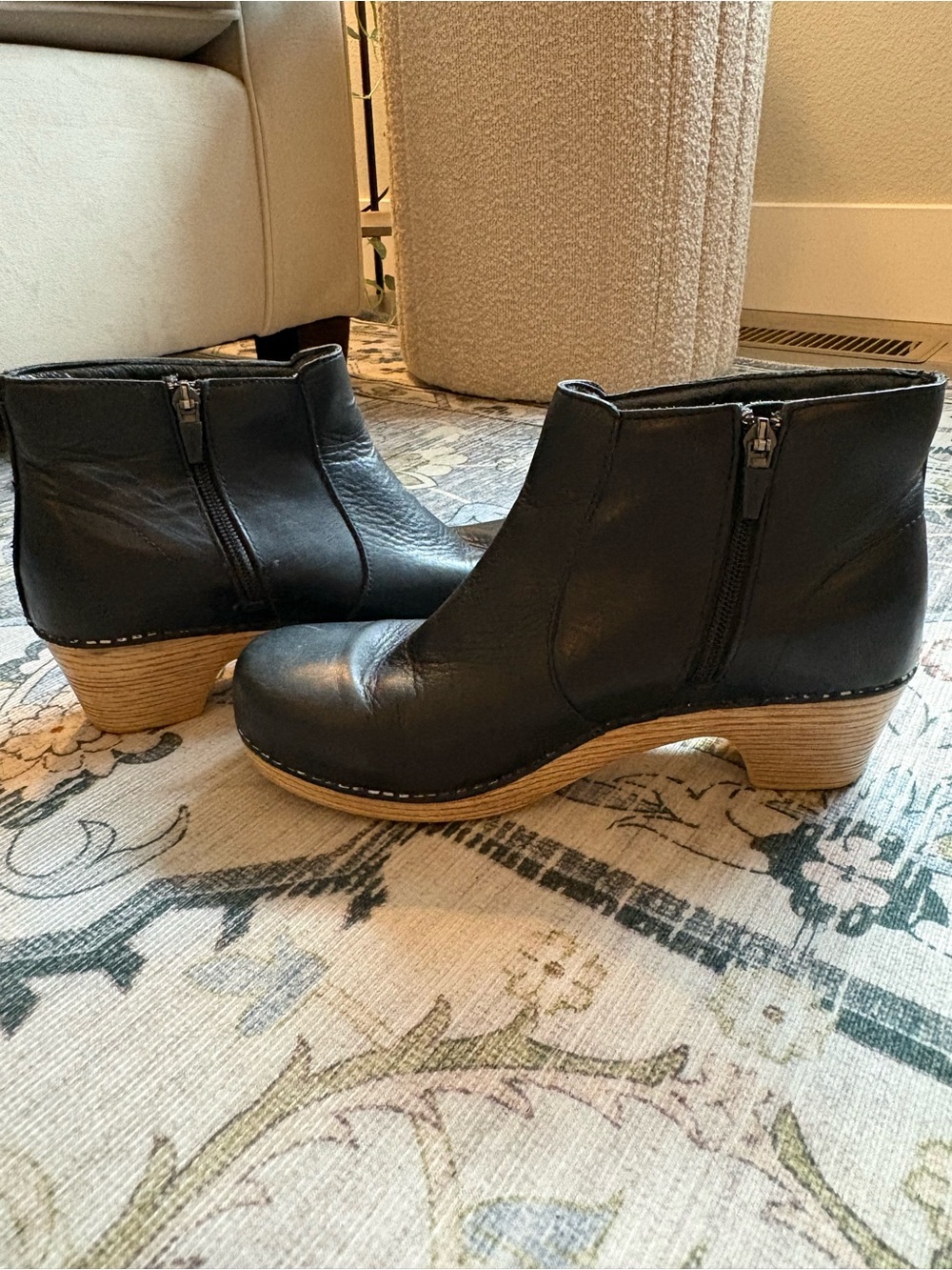 Dansko Maria Black Leather Ankle Clog Booties